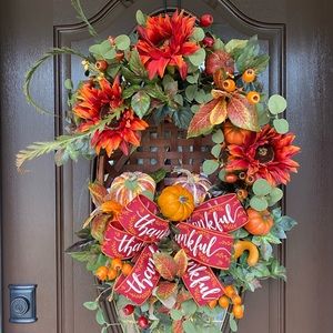 Large Fall Pumpkin Tobacco Basket  Door Decor Harvest Basket